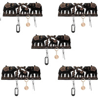 Karigar Creations Elephant Design Wooden Key Holder Decorative Wall Decor Key Holder For Home Mdf Wood Key Chain Holder With 8 Hooks (Pack Of 5)