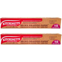 Kitchenette Brown Food Wrapping & Baking Paper (Unbleached & Chlorine Free) Multipurpose | Oven And Microwave Safe | Non Stick - 15 Meters ( Pack Of 2 )