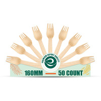 Eco Soul [160Mm, 50 Pack] Disposable Forks | Wooden Dining Flatware | Ideal For Kids Birthday, Wedding & Party