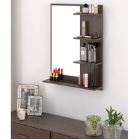 Bluewud Rico Mini Engineered Wood Wall Mount Dressing Table Organizer Makeup Vanity With Mirror Storage Shelves For Bedroom Home Furniture (Wenge)