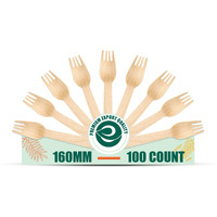 Eco Soul [160Mm, 100 Pack] Disposable Forks | Wooden Dining Flatware | Ideal For Kids Birthday, Wedding & Party