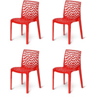 Rw Rest Well Web Designer Plastic Outdoor Chair (Set Of 4, Red)