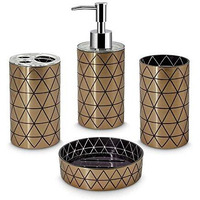 Freelance Miami Polystyrene 4 Pieces Bathroom Set-Dispenser, Toothbrush Holder, Tumbler & Soap Dish (Copper) (Pack Of 1)