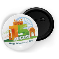 Dhcrafts Pin Badges White Independence Day 15Th August D3 Glossy Finish Design Pack Of 1