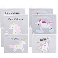 Crackles Cute Unicorn Transparent Multi Reusable Pouches Pencil Pouch/Case For Kids | Assorted Design -Multi Color, Pack Of 6 For Birthday Return Gifts