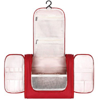 Niwlix Nylon Travel Makeup Pouch Cosmetic Organizer Bag Travel Pouch Shower Wash Bag For Women And Men (Red)