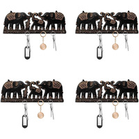 Karigar Creations Elephant Design Wooden Key Holder Decorative Wall Decor Key Holder For Home Mdf Wood Key Chain Holder With 8 Hooks (Pack Of 4)