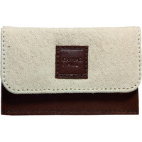 Canvas & Awl Canvas & Genuine Leather Card Holder Pocket Sized Slim Minimalist Wallet Business Card Case (White & Brown)