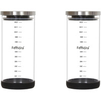 Femora Borosilicate Glass Jar With Silicon Bottom & Airtight Steel Lid| Glass Jar For Kitchen| Kitchen Storage Jars|1 Year Warranty|Jars For Gifting, Snacks, Spice, Cookies, Dry Food|1300 Ml|Set Of 2