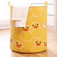 Wolpin Laundry Bag Waterproof Toy Storage, Laundry Basket Organizer With Handles Foldable Moistureproof Large (63 L) - Duck Yellow,Cotton