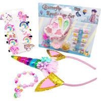 Parteet Combo (Pack Of 4 Items) For Birthday/Birthday Return Gifts For Kids/Combo/Beauty/Makeup Kit/Cosmetic Kit With Unicorn Hairband/Unicorn Clip And Unicorn Bracelet For Girl Kids, Felt, Pink