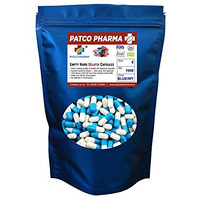 Patco Pharma- Size 0 Blue/White Empty Gelatin Pill Capsule - Gluten Free Halal Certified For Diy Powder Filling (Pack Of 1000)