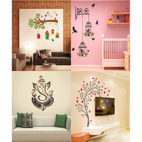 Ghar Kraft Set Of 4 Wall Sticker Royal Ganesh | Bird House On A Branch | Branches And Cages | Branches And Cages | Branches And Cages | Magical Tree