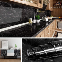 Fokrim Black Vinyl Marble Aluminum Foil Kitchen Stickers Oil-Proof Waterproof Self Adhesive Wallpaper Pvc Bathroom Wall Stickers Peel & Stick Contact Paper For Kitchen Fridge Table Furniture -2 M
