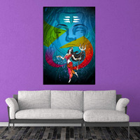 Inephos Abstract Goddess Durga Framed Canvas Painting Wall Art (85Cm X 55Cm, Multicolor)