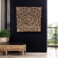 The Urban Store Decorative & Hand Crafted Antique Gold Finished Wooden Wall Decor/Wall Panel For Living Room, Bedroom, Hallway, Office (Gold, 18X18-Inch)