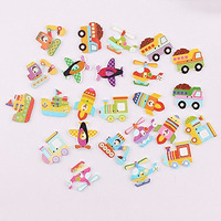 Idream Colorful Transport Style Wooden Buttons For Sewing, Scrapbooking, And Diy Crafts (Pack Of 30) - Craft Buttons For Kids, Clothes, Accessories And Creative Projects