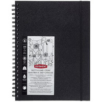 Derwent Sketch And Store Hard Back Sketch Book With Storage Pocket, Elasticated Strap And Wirebound Spine (A4 Portrait)