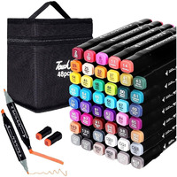 Navaliya Art Markers With Carrying Case For Painting Sketching Calligraphy Drawing - Odorless & Non Toxic Twin Head Permanent Colouring Marker Pens For Kids Adult Beginners (48 Colours)