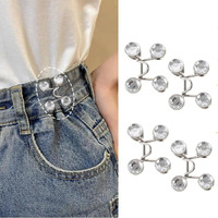 Lexso 4 Set Jean Button Pins Adjustable Waist Buckle Set Instant Jeans Button Pins For Pants Jeans Skirts Adjustable Waist Buckle For Loose Jeans Pants Extra Button For Jeans (White Diamond)