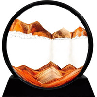 Bletilla 3D Dynamic Sand Art Liquid Motion, Moving Sand Art Picture Round Glass, 3D Deep Sea Sandscape In Motion Display Flowing Sand Frame, Relaxing Desktop, Home, Office Work Dcor (Orange)