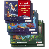 Target Publications Drawing Books | Jumbo, Standard And A4 Size | 34 Pages In Each Book, White Plain Cartridge Papers | Soft Cover| Pack Of 6, Mix (A4Stanjumbo_Draw_6)