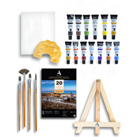 Artright 39 Pcs Painting Kit For Beginners & Kids With 4 Paint Brushes - Mini Wooden Easel With Canvas - 20 A5 Watercolor Papers - Mini Painting Palette - Artists Color Set Of 12