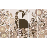 Inephos Multiple Frames Beautiful Peacock Abstract Standard Wall Painting (150 Cm X 76 Cm, Set Of 5, Multi Color)
