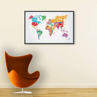 Inephos Wood Framed, Laminated Print World Map Typography Poster (Bronze, 8X12 Inch)