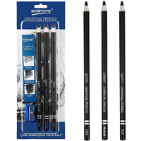 Worison Artist Black Charcoal Pencils Set - 3 Pieces Soft Medium And Hard Drawing Pencils For Sketching, Shading Sharpener Included