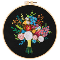Topprosper Embroidery Kit For Adults Cross Stitch Starter Kit Includecraft Printed Embroidery Cloth With Flower Pattern, Embroidery Ring, Thread And Needle (Colar 02),Iron,