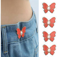 Shubhpetal Adjustable Jean Button Pins Butterfly Shaped Waist Tightener Jean Buttons For Jeans Pants No Sewing Required Jean Buttons Pins (Butterfly Waist Pin Orange - 4)