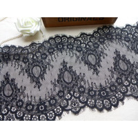 Orient Lace Craft Chantilly Lace Border| Net Scallop Lace White Nylon Floral Eyelash Lace Trim Ribbon Sewing Dress Skirt,Burkha, Decor Diy Handicrafts (Black)