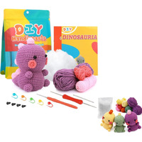 Alfa Mart Beginners Crochet Kit, Crochet Animal Kit, Knitting Kit With Yarn, Polyester Fiber, Crochet Hooks, Step-By-Step Instructions Video, Crochet Starter Kit For Beginner Diy Craft Art ( 3 Colors Dinosaur) Pack 3