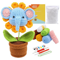 Alfa Mart Crochet Kit For Beginners With Step-By-Step Video Tutorials, Beginner Diy Craft Set, Diy Knitting Supplies Gift Beginner Crochet Kit Adults And Kids (13+) Complete Kit Toy Creation Set With Colorful Yarns, Ergonomic Hooks, Easy Video Guide (Elephant Sunflower)