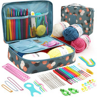 Alfa Mart Crochet Kit Beginners Crochet Hook Set With Crochet Yarn,58Pcs Portable Crochet Set Ergonomic Crochet Hooks Travel Knitting Crochet Supplies (Flowers Crochet- Dark Bule)