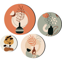 Giftplease Round Shape Elegant Wall Decoration Art - Handcrafted Traditional Wooden Decor Piece (Set Of 4 | Pattern-14)