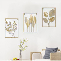 Wanlian Gold Metal Wall Decor Set Of 3 Metal Leaves Wall Hanging Decor Gold Wall Art Decor Wall Sculpture, Metal Wall Art For Living Room Bedroom Home Office (17"X11.8") (Gold)