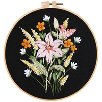 Topprosper Fabric Embroidery Starter Kit With Pattern And Instructions, Cross Stitch Set, Stamped Kits Clothes Pattern, 1 Hoops (Black)