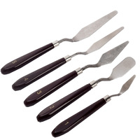 Artright Set Of 5 Painting Knives For Art (Sizes - #1, #2, #3, #4 & #5); Stainless Steel Scraper Painting Spatula Polished Brown Handle For Artist Canvas Oil Paint Color Mixing