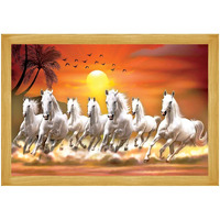 Amazon Brand - Umi Vastu Seven Running Horses Framed Art Painting For Wall Decoration With Glass (10.2 X 13 Inch) (Style 1)