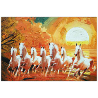 Amazon Brand - Umi Rolled Sparkled Vastu Seven Running Horses Vinyl Art Print For Room Dcor Digital Reprint 36 Inch X 24 Inch Painting (Style 7)