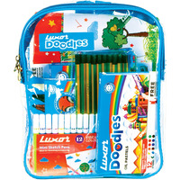 Luxor Doodles Budding Artist Kit For Kids - Drawing Book, Non-Toxic Plastic Crayons, Oil Pastels, Mini Sketch Pens, Washable Magic Colours, Pencils & Erasers, Best Choice For Budding Artists