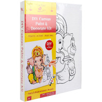 Little Birdie Diy Canvas Paint & Decorative Kit | Pre-Printed Ganesha Canvas Kit | Canvas Painting Kit For Home, Office, Temple, Shelf Decor | Gift For Kids Boys, Girls, Adults