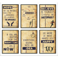 Vantagekart Hope, Success, Believe, Time, Idea, Happy Inspirational Motivational Self Adhesive Wall Posters For Home & Office Decor (Paper, 12X18-Inch, Brown) - Set Of 6