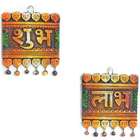 Kartik Shubh Labh Handmade Terracotta Clay Indian Art Hanging Wall Plate Best For Home Dcor For Diwali || Shubh Labh Door Hanging Set Wall Dcor With Gift (Pack Of 2)