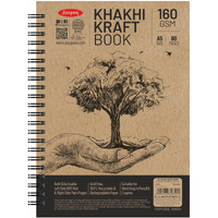 Anupam Khaki Sketchbook - A5 Wireo Book - One Side Dot-Grid & One Side Plain Paper - 140 Gsm Cartridge Paper (80 Pages)