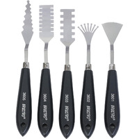 Brustro Artists Special Effects Palette Painting Knives | Set Of 5 | Wooden Handle, Stainless Steel Blade, Ergonomic | Ideal For Gesso, Acrylic Paint, Modeling Paste, Mixing, Spreading, Scumbling.