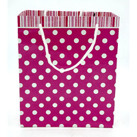 Gold Leaf Polka Dot Paper Bags, Gift Carry Paper Bags,Return Gift Carry, Pink Color. Lxwxh:17.5X7.5X22Cm Small (Pack Of 10Pcs)