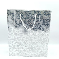 Gold Leaf Glitter Paper Bags 12Pcs With Handles,Reusable Iridescent Gift Bags For Baby Shower Gift Bags,Christmas, Party Wrapping Solution(23 X 8 X 27 Cm)(Silver)